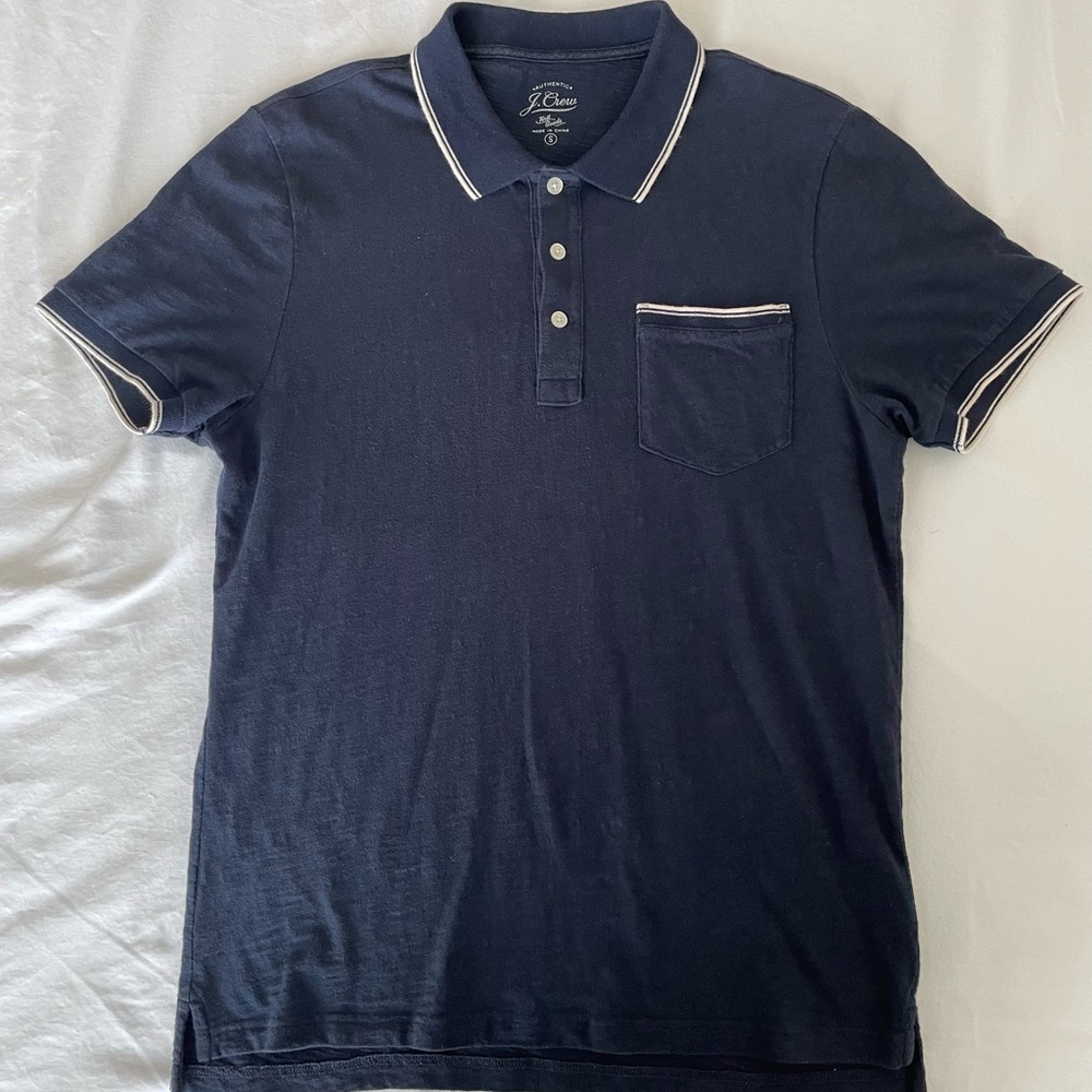 J. Crew navy tipped pocket polo shirt small